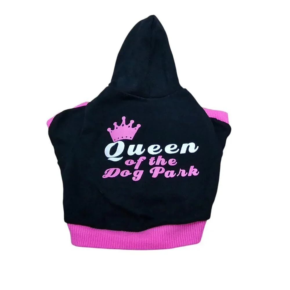 Pet Dog Queen Of The Dog Park Graphic Black And Pink Hooded Sweatshirt Shirt